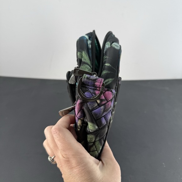 LUG Carousel XL Crossbody Bag Black Bloom Floral Quilted Travel Colorful RFID - Picture 7 of 11